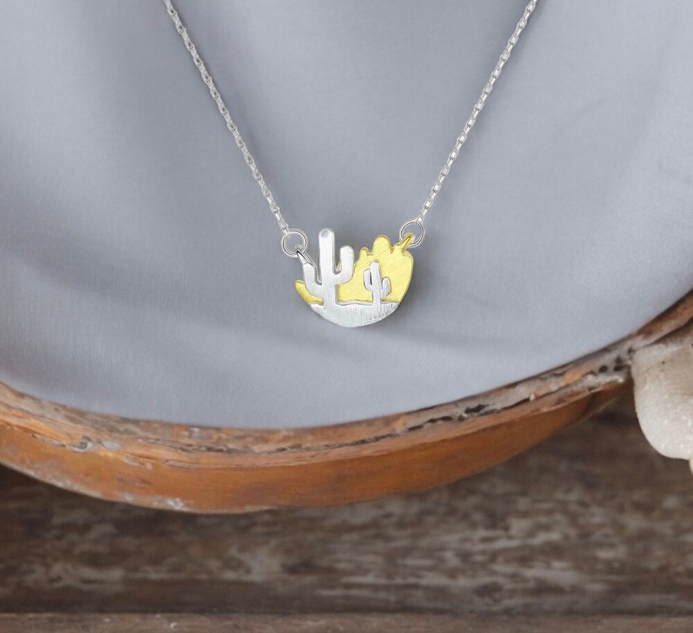 NEW 925 sterling silver cactus southwestern Boho necklace jewelry B5A